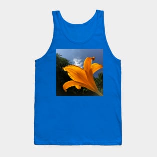 Orange Daylily against blue sky, summer garden Tank Top